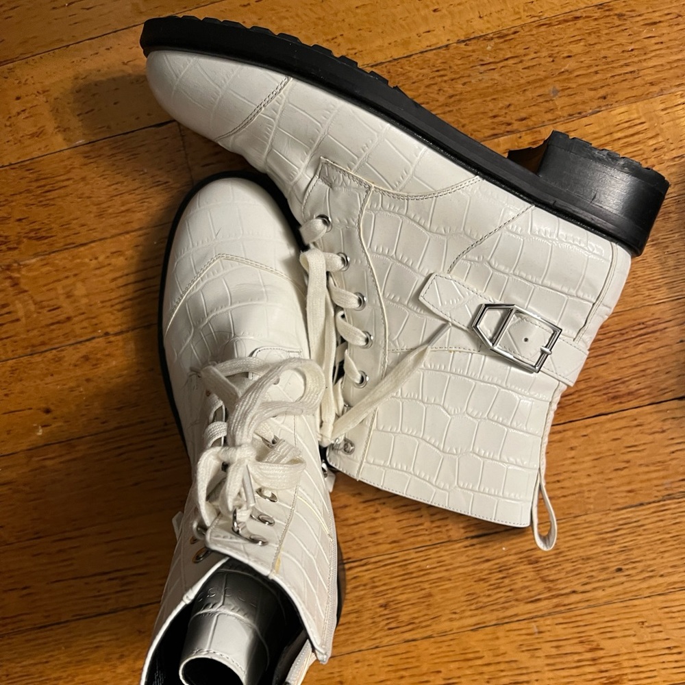 White leather boots